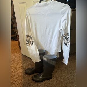Burberry set of shirt and rain boots 6US Long Sleeve Shirt Plaid Elbow Patches